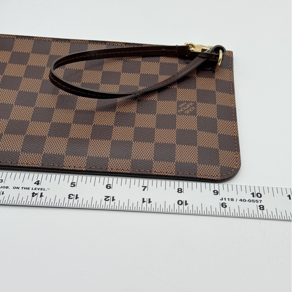Louis Vuitton DAMIER Ebene Neverfull MM Pochette Wristlet Red Interior (6"x9.5") - Picture 9 of 11